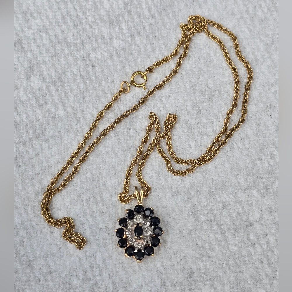 Sapphire Diamond Halo Pendant 10k Yellow Gold Marquise Drop